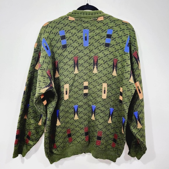 Vintage 90’s Fiii Mens Knit Sweater Green Made in Italy Crewneck Graphic Size L - Picture 11 of 11